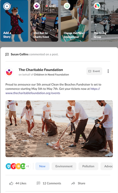 A social media feed, with posts and stories displaying CSR-related content